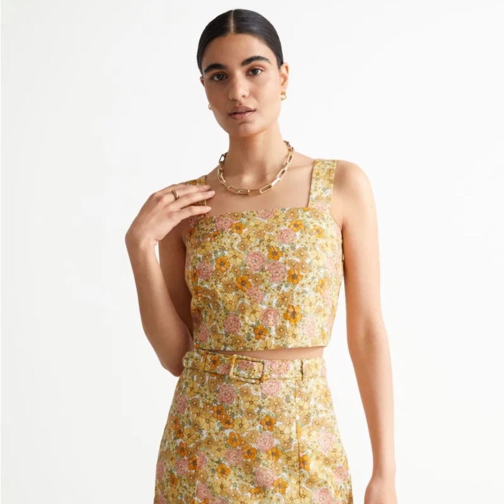NWT & Other Stories Floral Printed Linen Top in Yellow